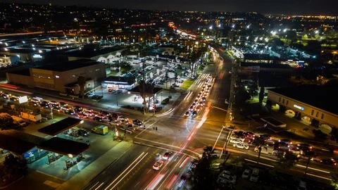 Drone night hyperlapse of busy intersection in 4k Stock Footage 86576701