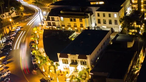 Drone night timelapse of La Jolla traffic at night with pullout Stock Footage 85682408