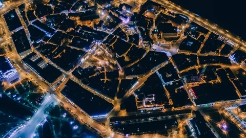 Drone Night Timelepse Riga city Old Down Drone Flight daugava, latvia river Stock Footage 88476034