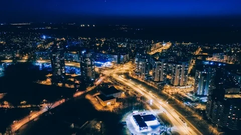 Drone Night Timelepse Riga city block off flats Drone Flight daugava, latvia Stock Footage 88732330