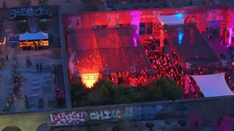 Drone Night View of Blue Light Show at July 4th Concert in Graffiti Ruins, 4K Vídeo Stock 338273484