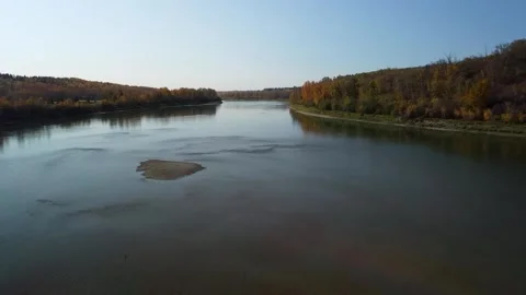 Drone of the North Saskatchewan River in fall Stock Footage 145038773