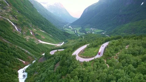 Drone Norway. Trolls path Trollstigen winding scenic mountain road. Norway 스톡 동영상 251920440