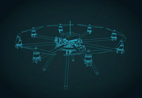 Drone octocopter blueprint Illustrazione stock