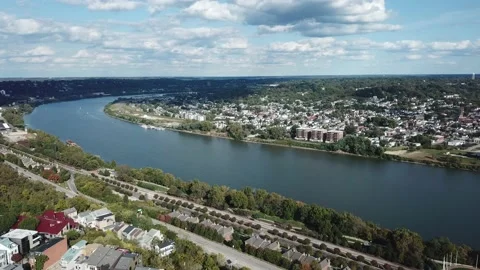 Drone of Ohio River in the Summer Cincinnati, Ohio Stock Footage 148499628