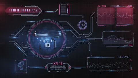Drone operating on digital interface receiving flight data Stock Footage 335945807