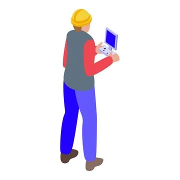 Drone operator holding remote controller watching flying quadcopter Stock Illustration