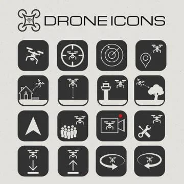 Drone or quadcopter icon set Stock Illustration