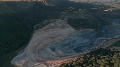 Drone orbit above terraced open pit quarry near Brasília DF Brazil Stock Footage 335891822