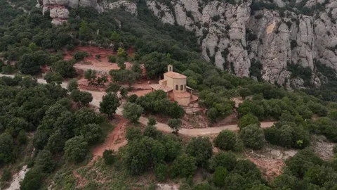Drone orbit of ancient abandoned mountain church Stock Footage 321345680