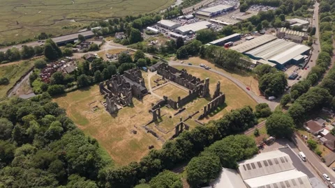 Drone Orbit Around Ancient Abbey Ruins in Wales Vídeo Stock 340348141