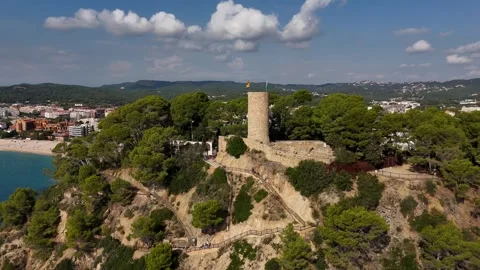 Drone orbit around ancient mountain fortress above the sea Stock Footage 321345960