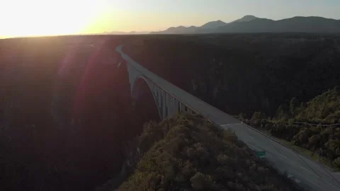 Drone orbit around Bloukrans Bungy Bridge in Cape Town , South Africa Stock Footage 155396697