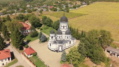 Drone Orbit Around Capriana Monastery in Moldova 스톡 동영상 344876377