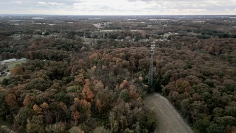 Drone Orbit Around Cell Tower in Autumn Forest Landscape. Stock Footage 330443457