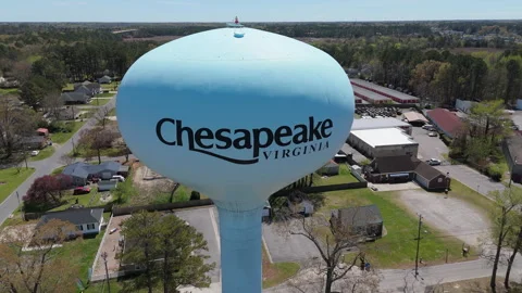 Drone Orbit Around Chesapeake Virginia Water Tower Near Battlefield Boulevard Vidéo 333568452