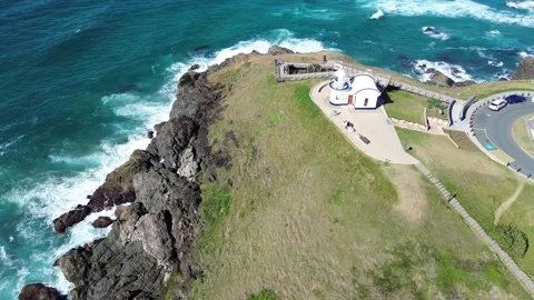 Drone Orbit Around Cliffside Lighthouse Stock Footage 334904151
