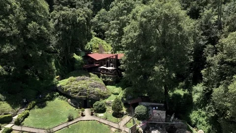 Drone Orbit Around Hotel El Paraíso – Forest Lodge in Mineral del Chico, Mexico Stock Footage 314365864