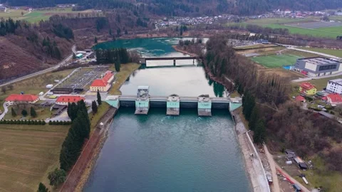 Drone orbit around hydroelectric dam Stock Footage 330226963