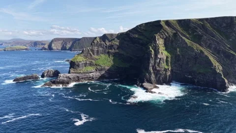 Drone orbit around Irish cliffs near Portacloy. Stock Footage 342667603