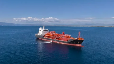 Drone Orbit Around LPG Tanker Near Kalamata Greece Stock Footage 336793475
