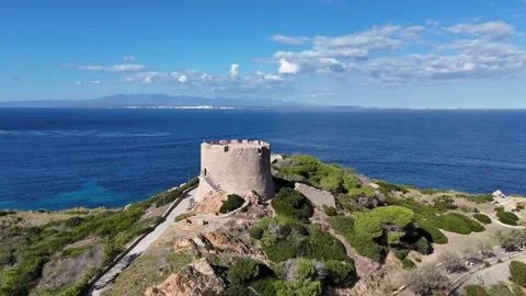 Drone Orbit Around Medieval Tower in Santa Teresa Gallura, Sardinia Vídeo Stock 332457389
