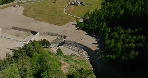 Drone Orbit Around Modern Flood Control Basin and River Water Management System Stock Footage 341424697