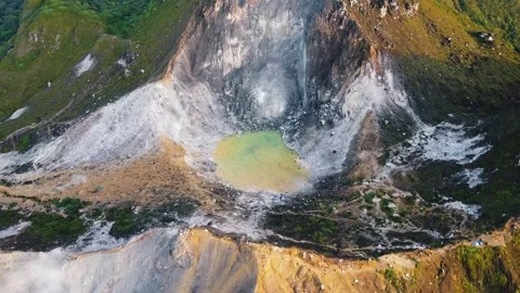 Drone Orbit Around Mount Sibayak Volcano Crater, Sumatra Stock Footage 327745913