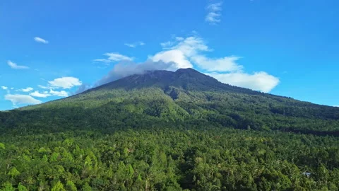 Drone orbit around Mt. Agung and jungle forest, Bali, Indonesia Vídeo Stock 336485424