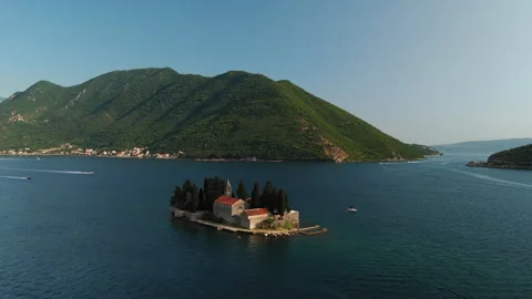 Drone Orbit Around Our Lady of the Rocks, Bay of Kotor, 4K 動画素材 342539463