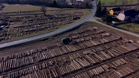 Drone orbit around timber yard Video stock 330045239