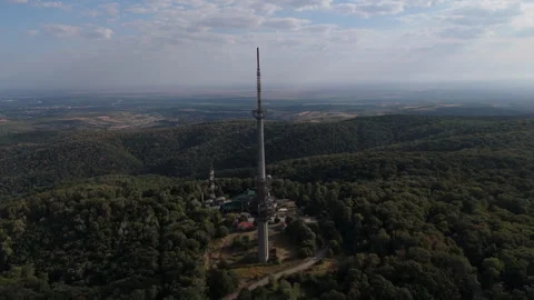 Drone Orbit Around TV Tower on Fruška Gora with Panoramic Forest Views Stock Footage 316520666