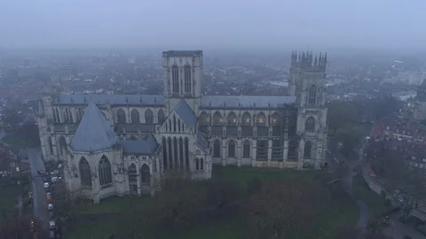 Drone orbit around York Minster Video stock 101710635