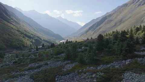 Drone orbit Baspa River valley in Kinnaur. Video stock 333056198