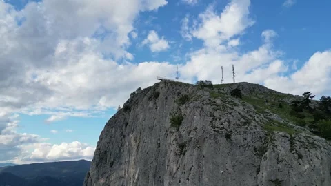 Drone Orbit Below Eagle Eye Viewpoint and Limestone Cliff, Bulgaria Stock Footage 340834073