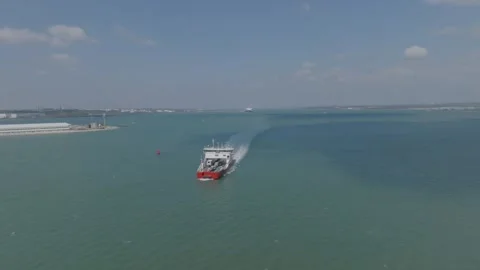 Drone orbit of a car ferry Stock Footage 306620676
