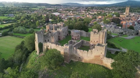 Drone orbit of Ludlow Castle Stock Footage 248143776