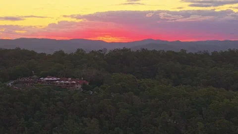 Drone Orbit of Mount Coot-tha Summit Lookout at Sunset Over Brisbane Hinterla Stock-Footage 338333176