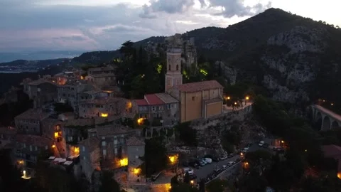 Drone Orbit Over Èze Village Sunset Vidéo 331661085