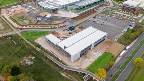 Drone Orbit Over Hedin Automotive Construction Site on A10, Near Google Data Stock Footage 320599211