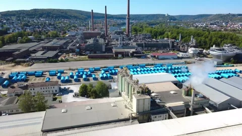 Drone Orbit Over Industrial Complex and Chemical Plant in Germany Video stock 346555519