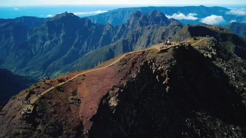Drone orbit of Pico Ruivo summit and north slope shadows, Madeira Vídeos de archivo 328640588