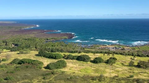 Drone Orbit of Punalu'u Black Sand Beach and Parking Lot Big Island Hawaii 스톡 동영상 328387236