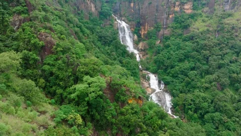 Drone Orbit of Ravana Ella Waterfall Sri Lanka I Color Graded Stock Footage 315636849
