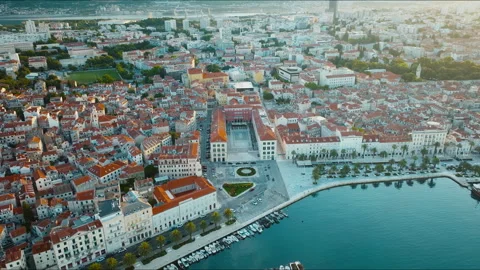 Drone orbit revealing Prokurative and Split waterfront, Croatia, Part 3 Stock Footage 341673587