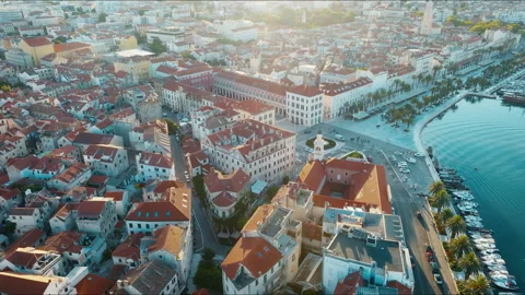 Drone orbit revealing Prokurative and Split waterfront, Croatia, Part 1 Stock Footage 341674149