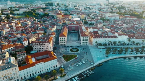 Drone orbit revealing Prokurative and Split waterfront, Croatia, Part 2 Stock Footage 341674170