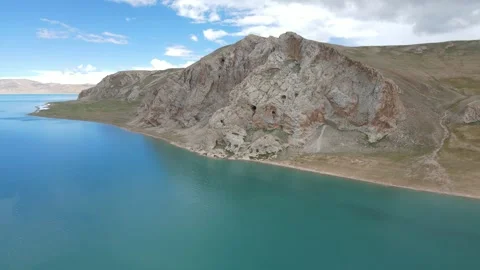 Drone Orbit Revealing Vast Siling Co Lake and Mountains in Tibet Stock Footage 326211427