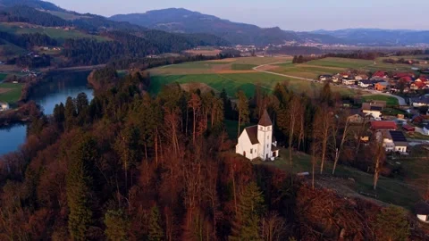 Drone orbit right around hilltop church Stock Footage 330545134