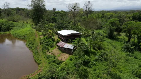 Drone Orbit of a Rustic Eco Lodge Finca in Costa Rica Jungle Stock-Footage 342610957